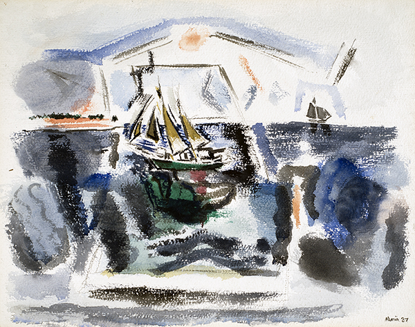 "Deer Isle, Maine. Movement No. 7, Boat and Sea," a watercolor by John Marin