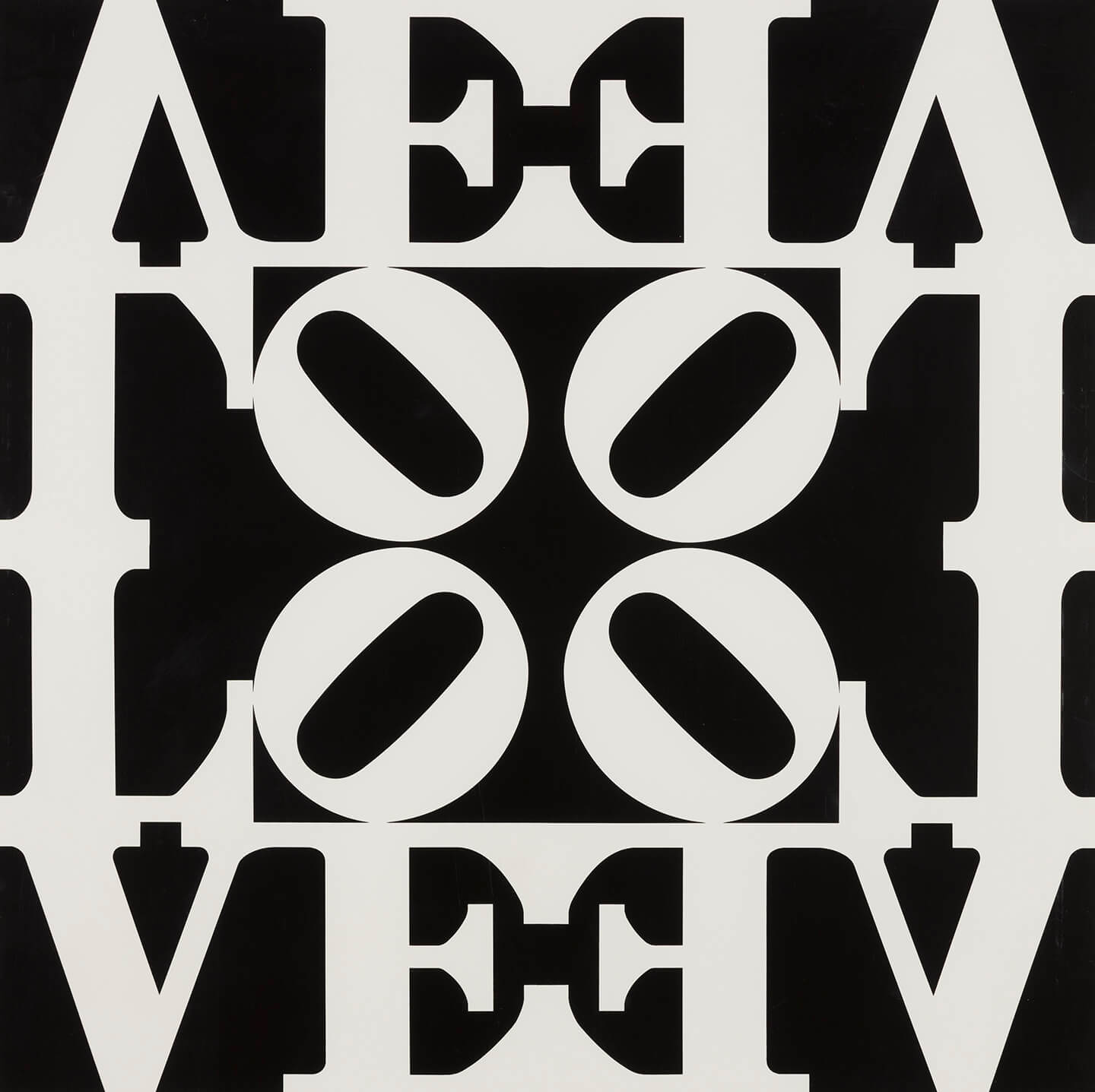 "Black and White Love," a 1971 screen print by Robert Indiana.