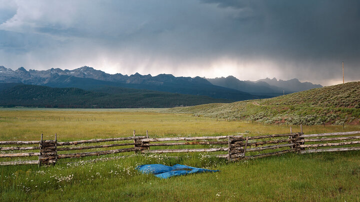 Photograph by Laura McPhee: âIrrigatorâs Tarp Directing Water, Fourth of July Creek Ranch, Custer County, Idaho,â 2004, The Home Ground Collection: Gift of the artist in honor of Barry Lopez, Sheldon Museum of Art.